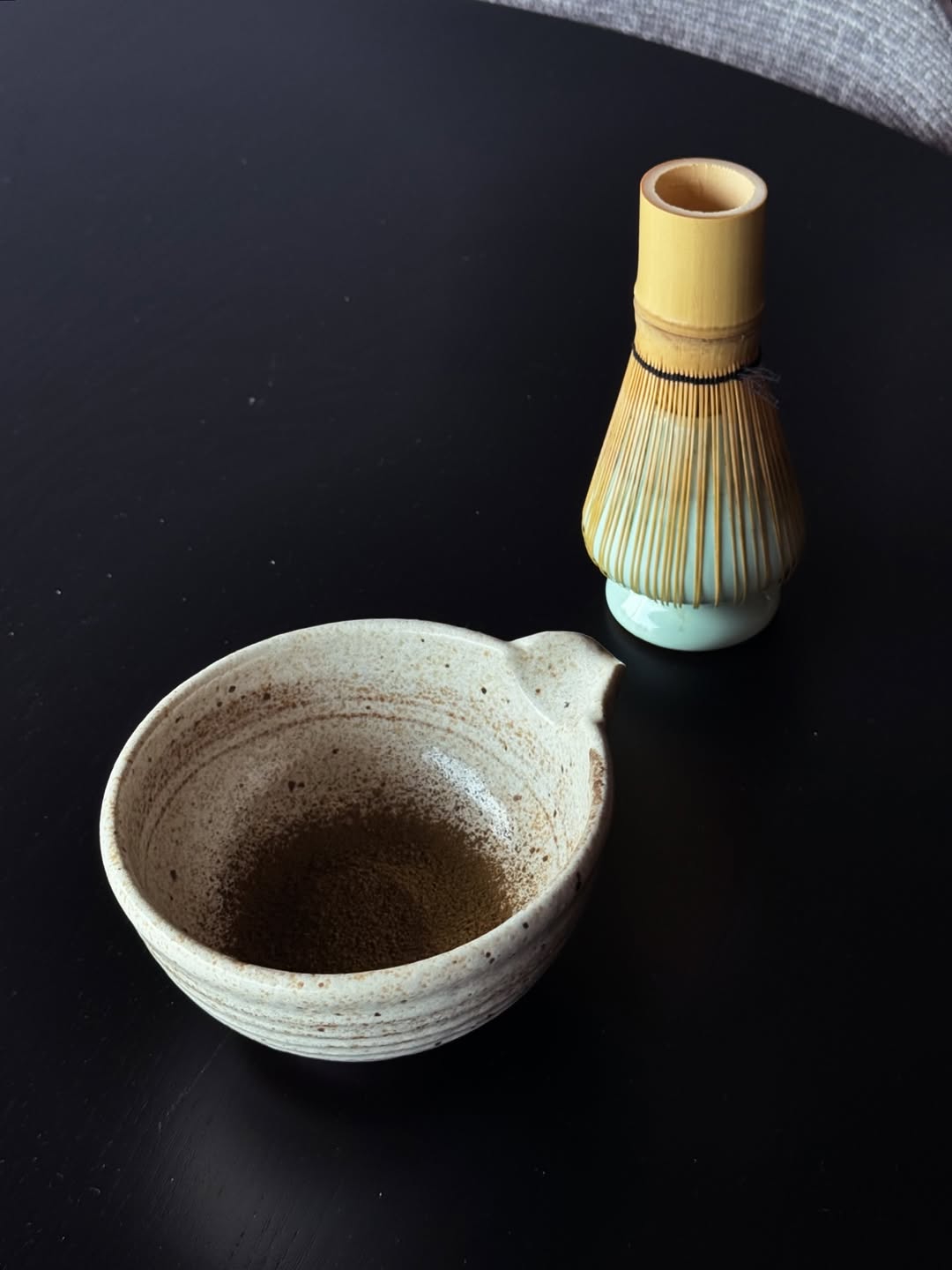 Matcha preparation with chawan and chasen