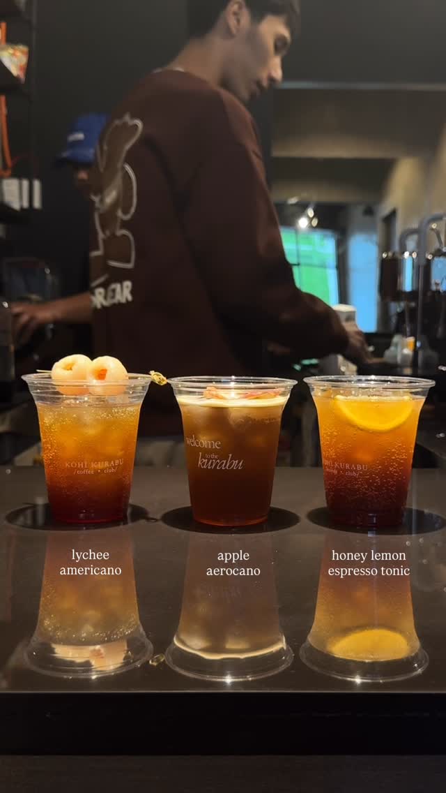 Lychee Americano, Apple Aerocano, Honey Lemon Espresso Tonic
