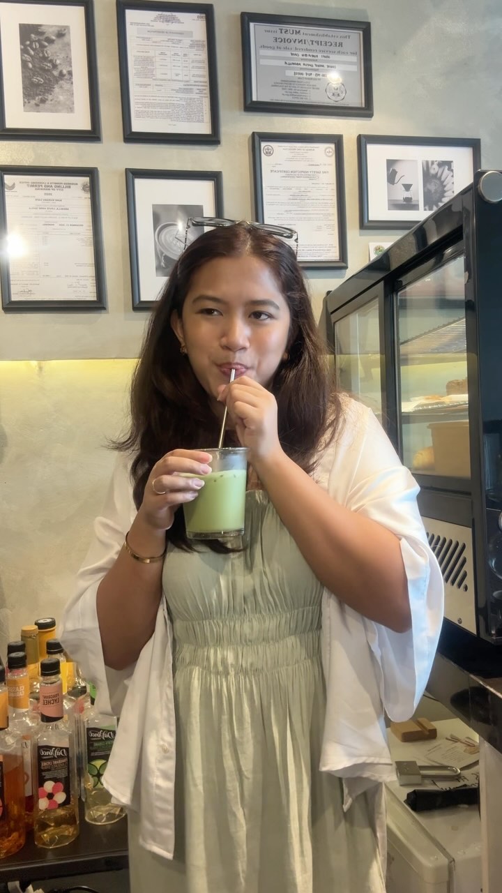 Guest enjoying a matcha drink at Kōhī Kurabu