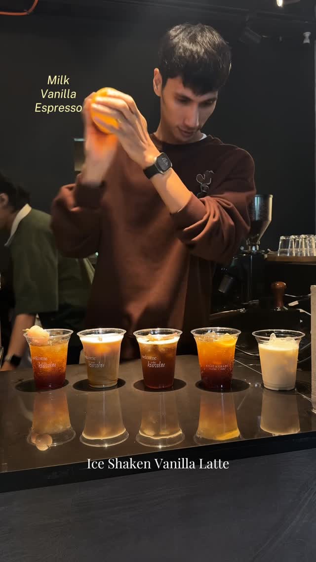 Ice Shaken Vanilla Latte being crafted